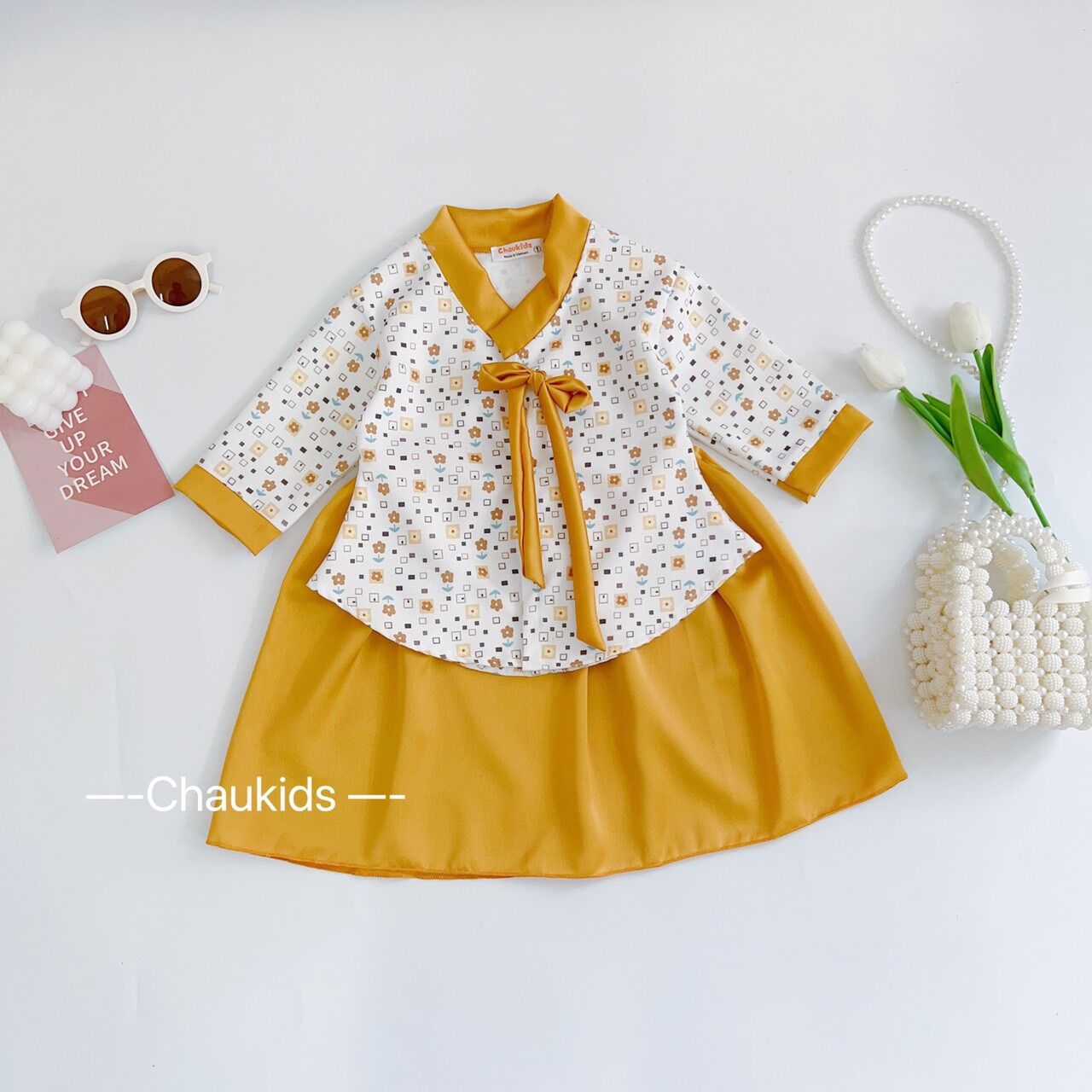 Đầm hanbok kèm áo khoác 3 màu xinh cho bé
