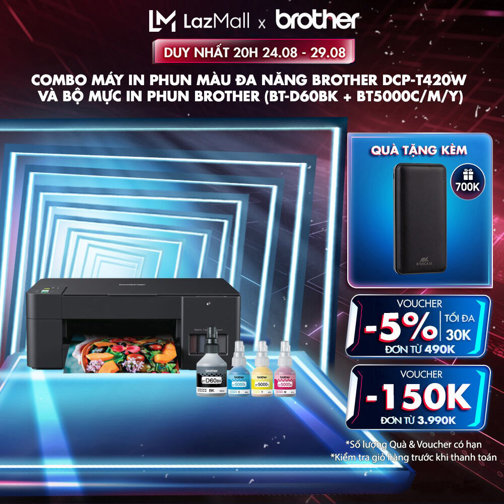 Combo Máy in phun màu đa năng Brother DCP-T420W và Bộ mực in phun Brother