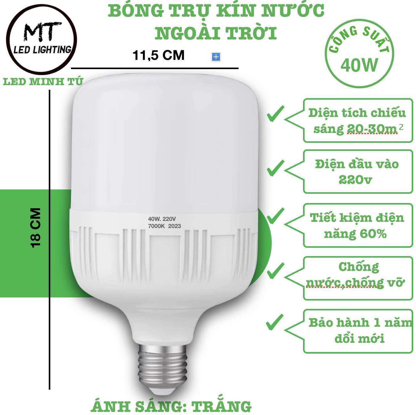 COMBO 4 CÁI BÓNG ĐÈN LED TRỤ 40W