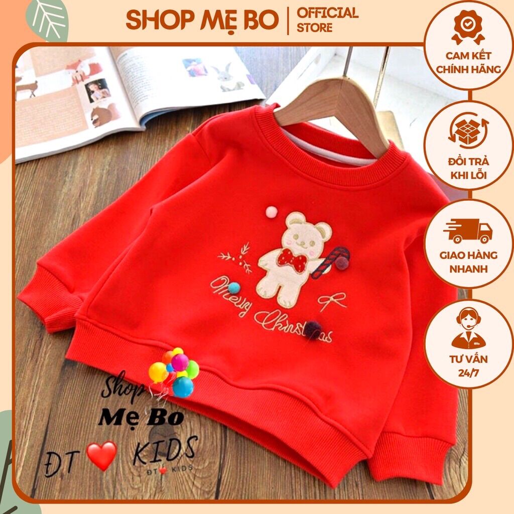 Áo nỉ bông cho bé trai, bé gái họa tiết thêu hình dễ thương, áo nỉ lót bông ấm áp đủ size từ 8-22kg cho bé đón Tết