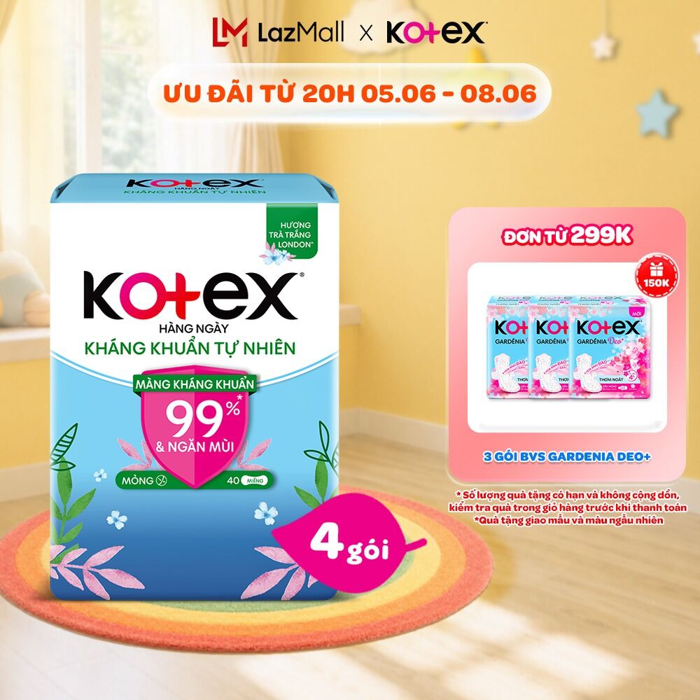 Combo 8 BVS Kotex Hàng Ngày Kháng Khuẩn Tự Nhiên 40M