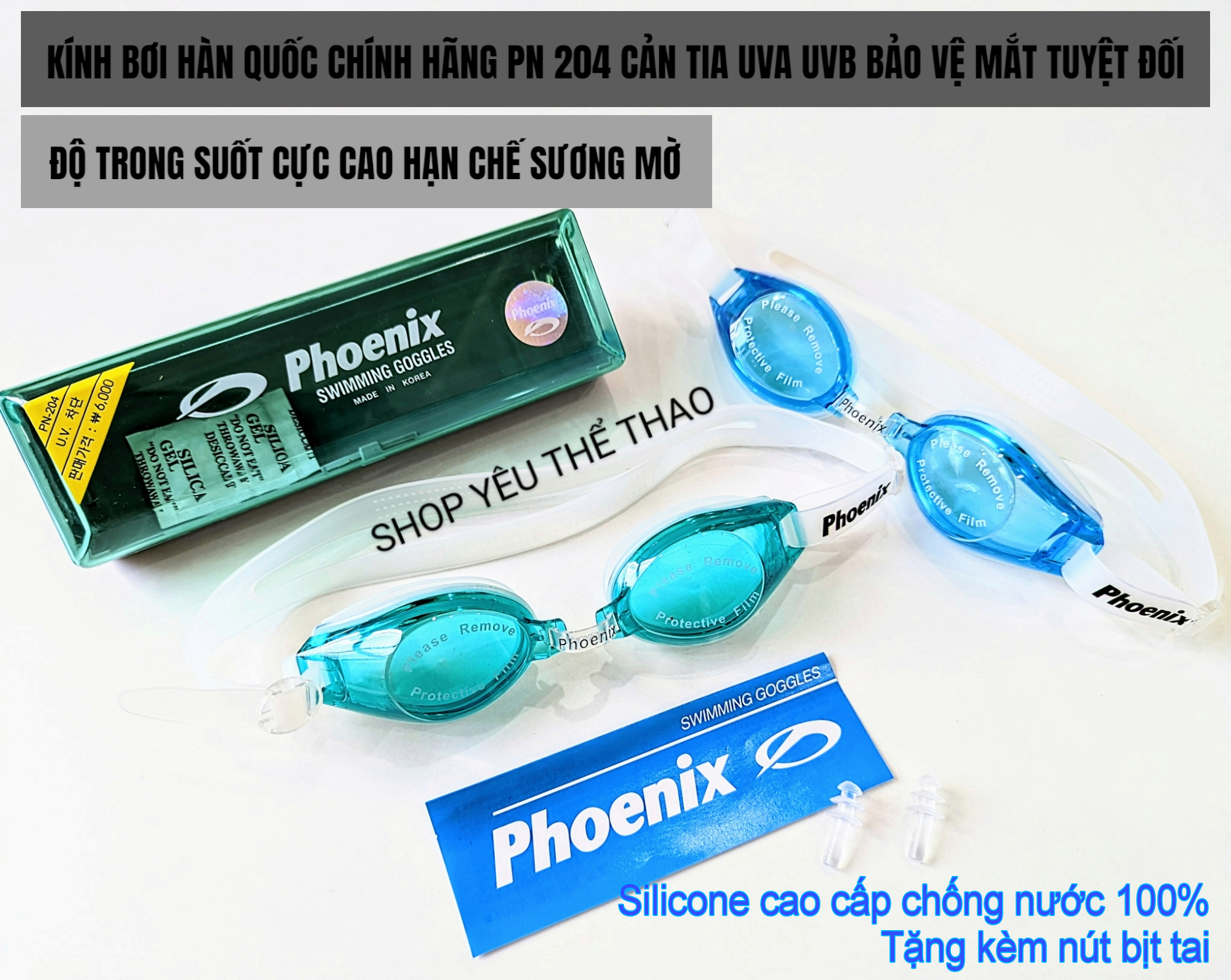 Kính bơi hàn quốc phoenix 204 người lớn chống nước chống tia uv, kính bơi trẻ em và người lớn