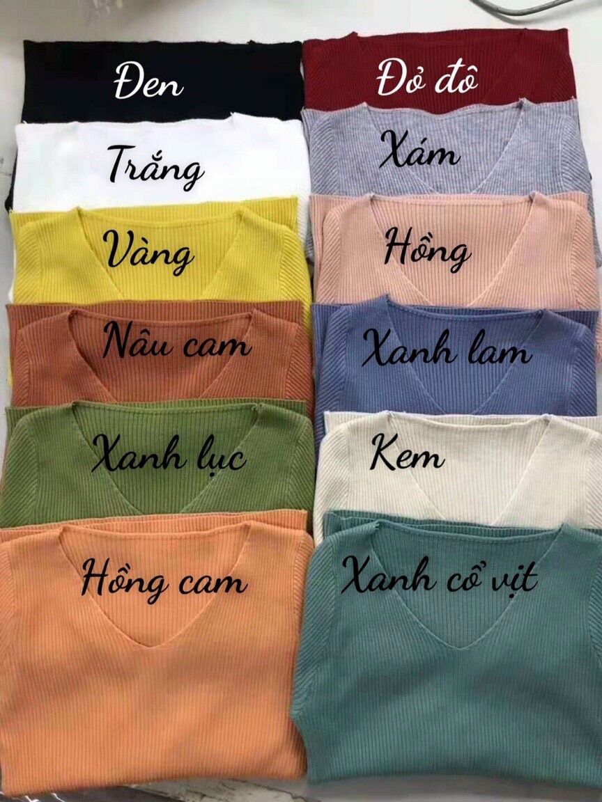 Áo len dệt kim nữ trơn cổ tim nhiểu màu