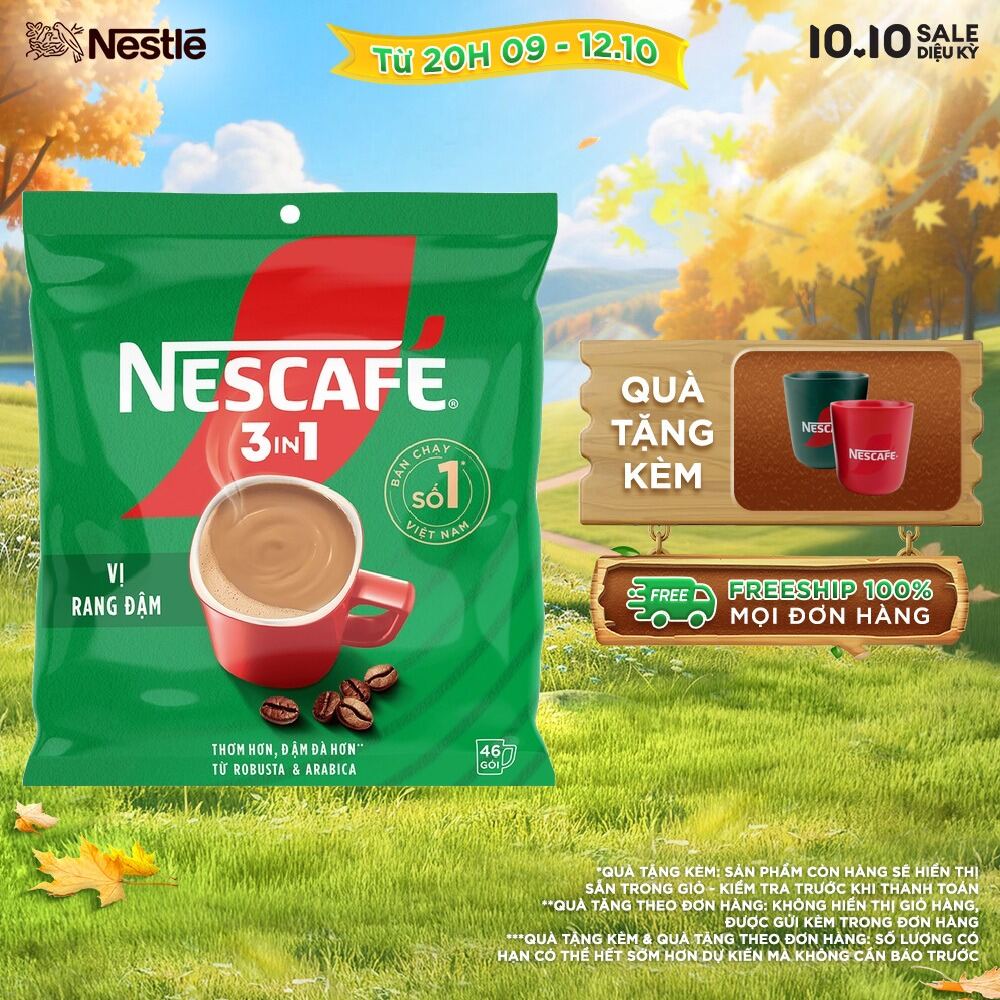 [FREESHIP TOÀN QUỐC] NESCAFÉ 3IN1 Công thức cải tiến - VỊ RANG ĐẬM Bịch 46 gói (46x16g)