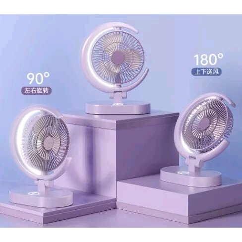 Quạt tích điện hình mặt trăng, quạt để bàn gấp gọn kèm đèn led