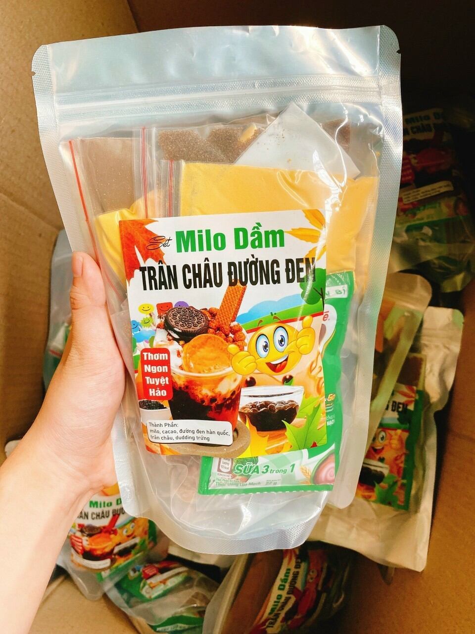 Set milo dầm trân châu đường đen 400g