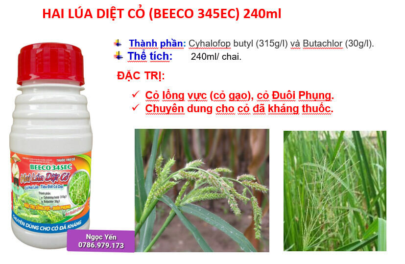 beeco 345, Hai lúa diệt cỏ 240ml: trừ cỏ lồng vực, cỏ đuôi phụng