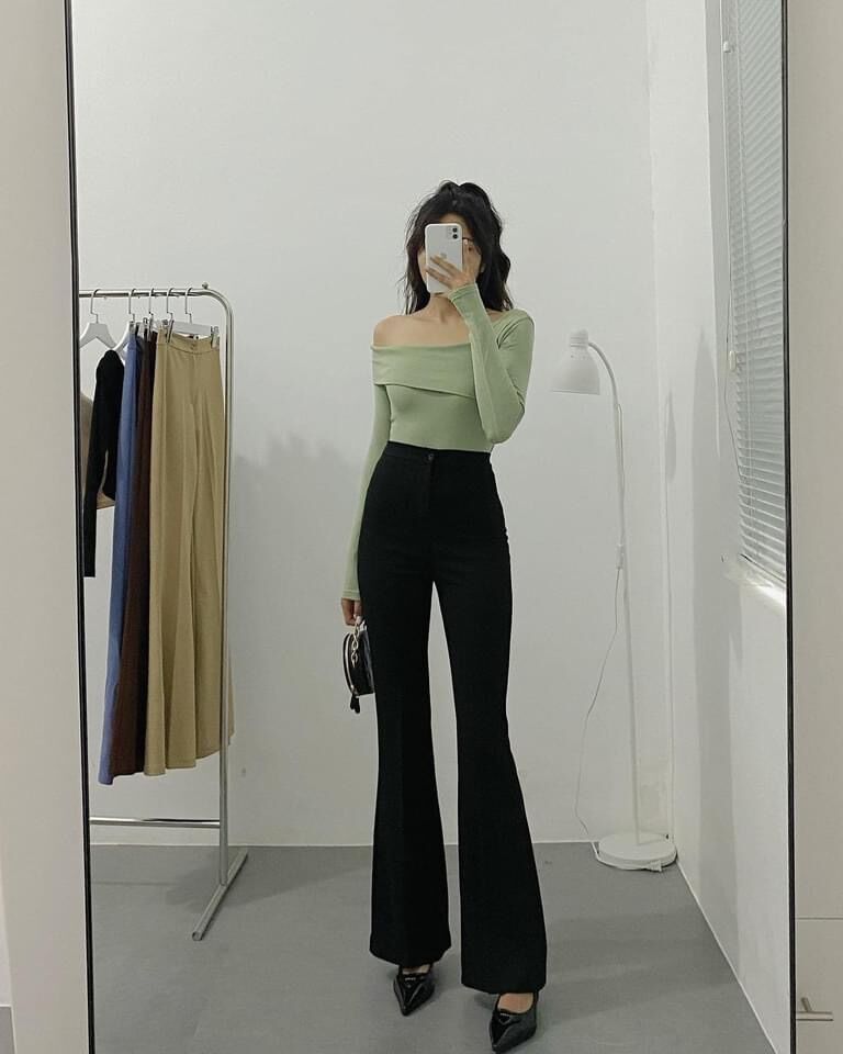 Quần ống loe nữ lưng cao jeans co giãn vải mịn không xù Dong Phuong Fashion