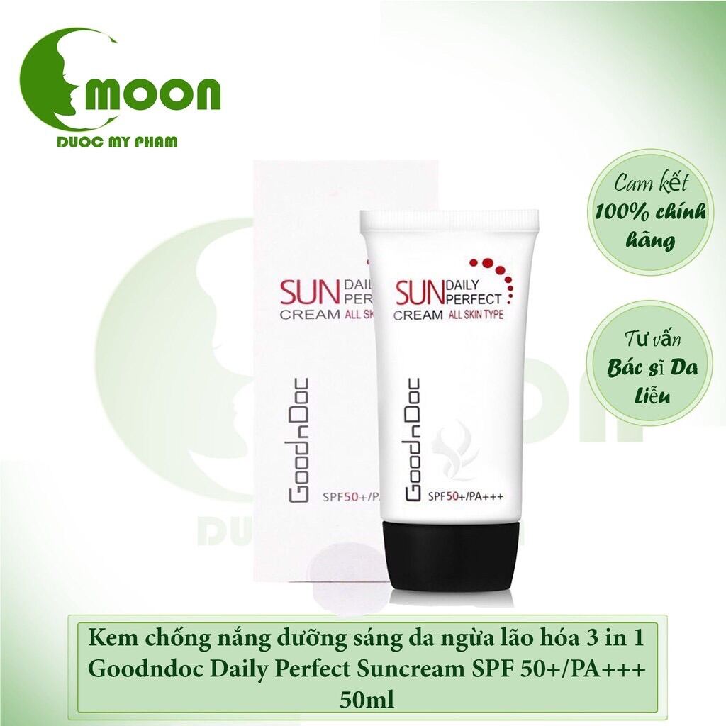 [Hcm]Kem Chống Nắng Dưỡng Sáng Da Ngừa Lão Hóa 3 In 1 Goodndoc Daily Perfect Suncream Spf 50+/Pa+++ 50Ml