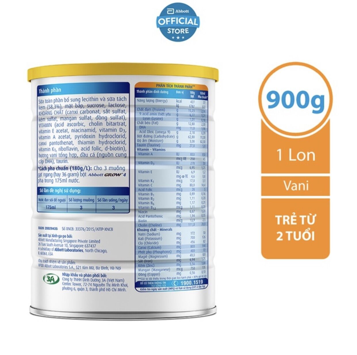 [HCM]Sữa Abbott Grow 4 900g 2-6 tuổi