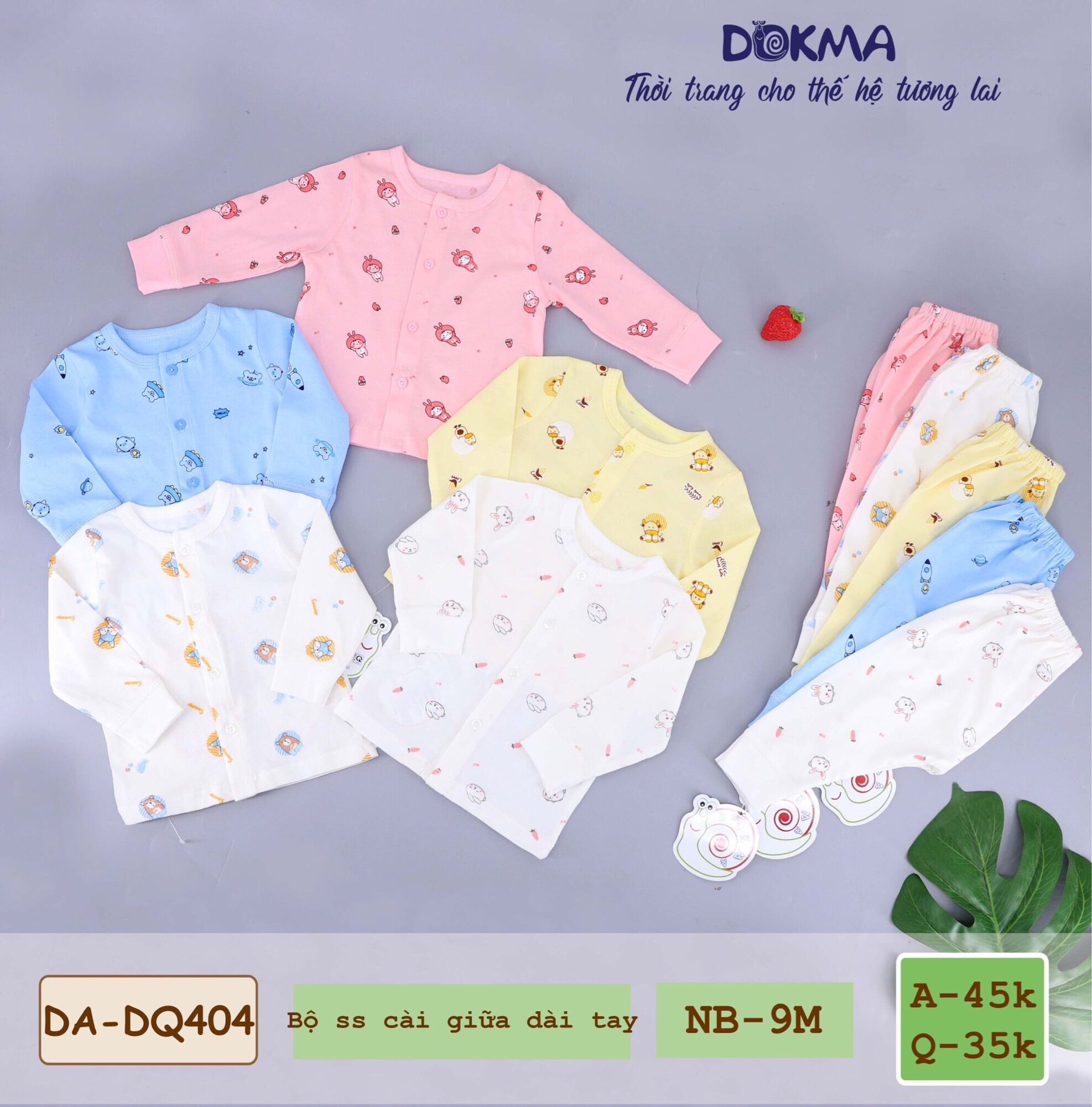 Bộ Quần Áo Sơ Sinh Cài Thẳng Dokma DB268 Cho Bé Từ 0M+- Chất Liệu Cotton Mềm Mịn