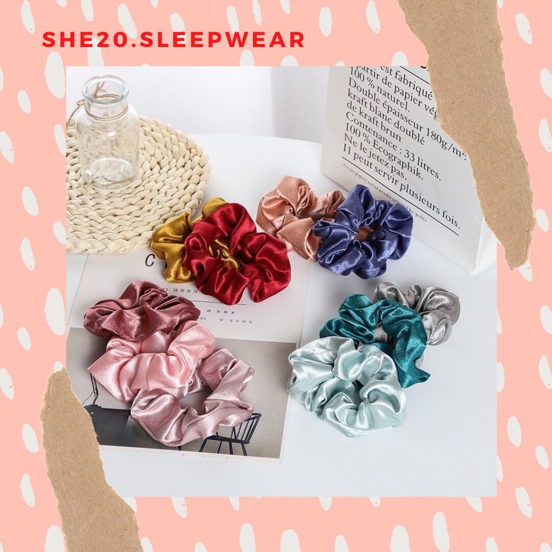 Dây buộc tóc scrunchies lụa xinh xắn nhiều màu