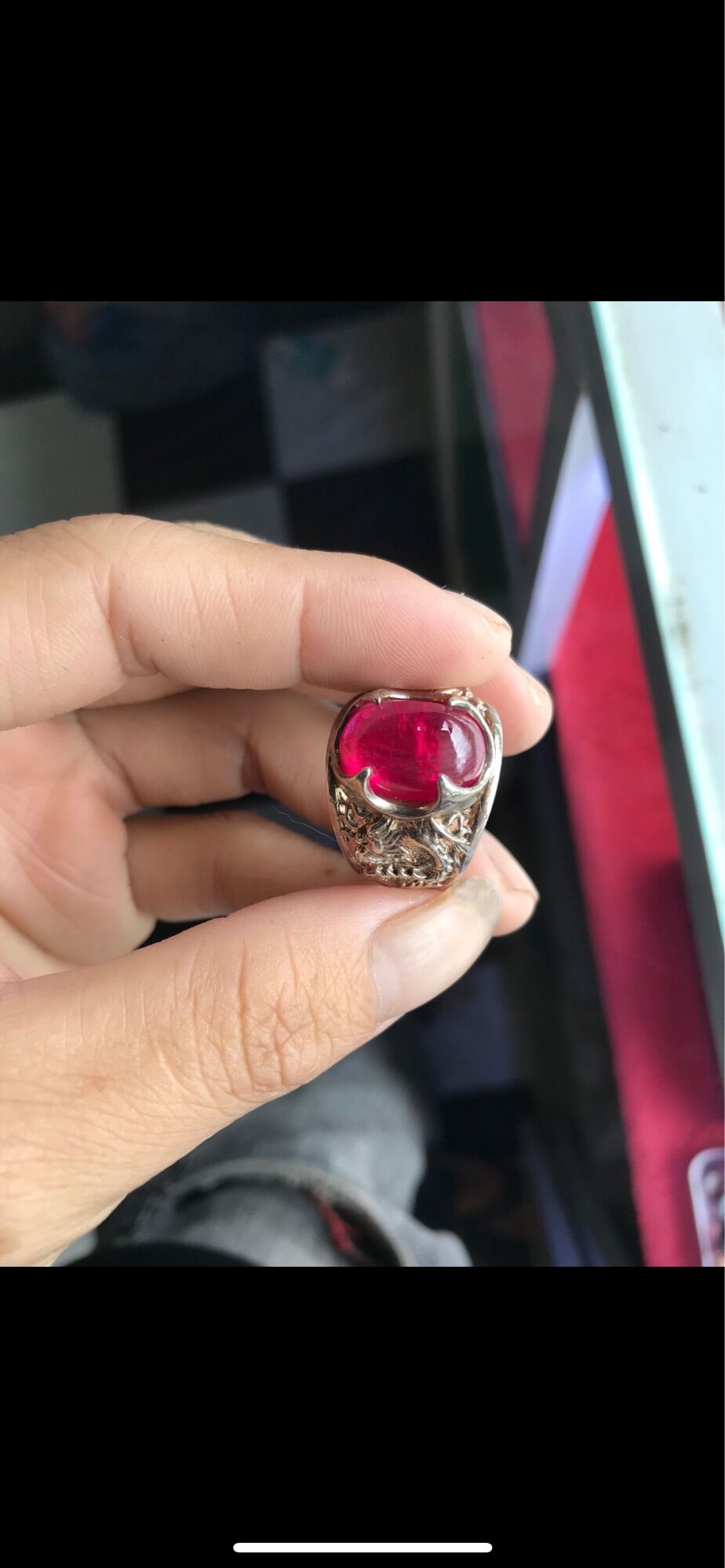 Nhẫn bạc nam Ruby đỏ huyết