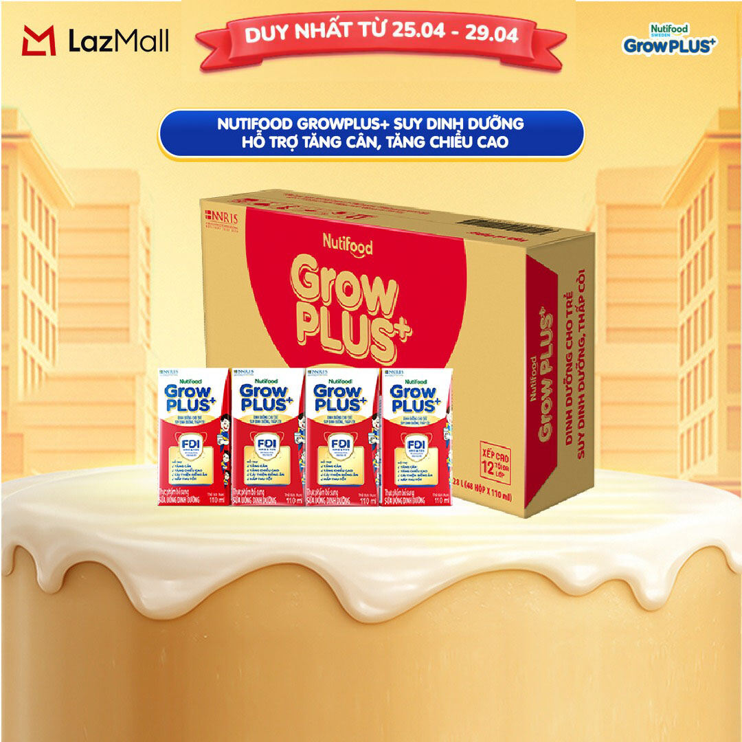 Thùng sữa nước pha sẵn GrowPLUS+ suy dinh dưỡng - Hỗ trợ tăng cân, tăng chiều cao - Trên 1 tuổi (48 hộp x 110ml) (Bao bì tùy đợt nhập hàng)