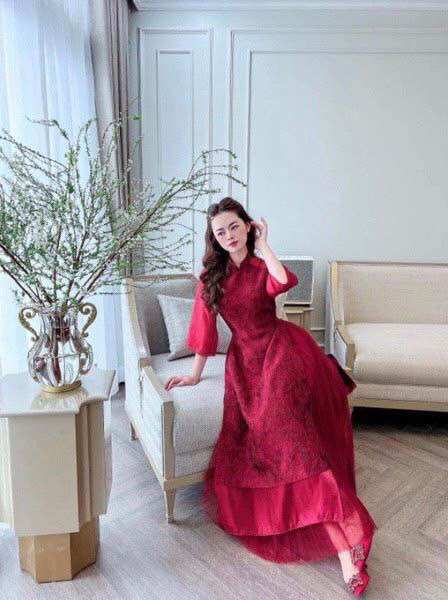 (SHOP BIGSIZE NỮ 50KG ĐẾN 90KG) set áo dài cách tân tà đôi phối váy lưới