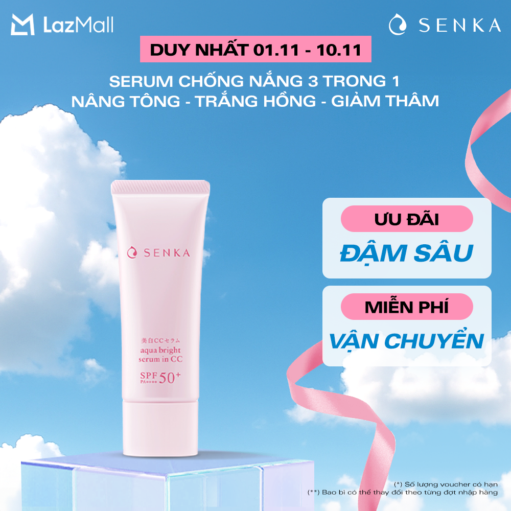 Kem chống nắng NÂNG TÔNG TRẮNG HỒNG dạng tinh chất Senka Aqua Bright Serum in CC 40g