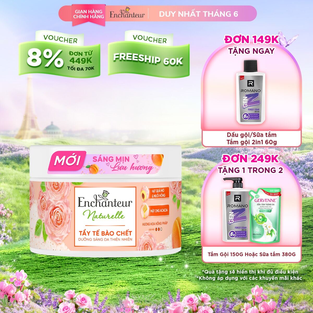 Tẩy tế bào chết thiên nhiên dưỡng sáng da Enchanteur Naturelle hương hoa Lavender