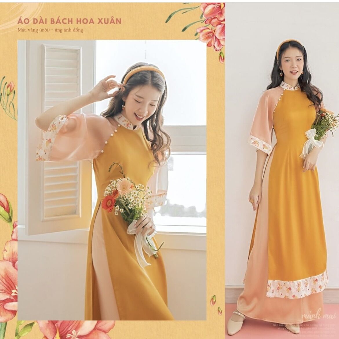 Áo Dài Cách Tân Lụa Phối Hoa Nhí Mới Lạ [BHX_Vàng]