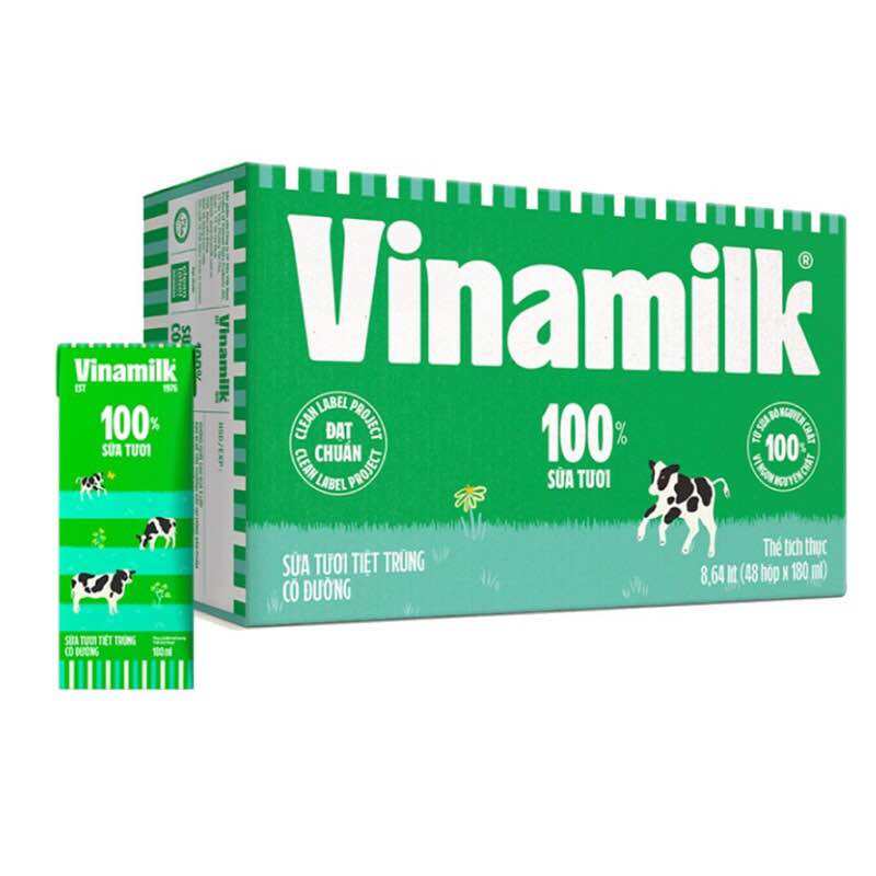 Thung Sữa tươi vinamilk 100 % có đường thùng 48 hộp 180ml