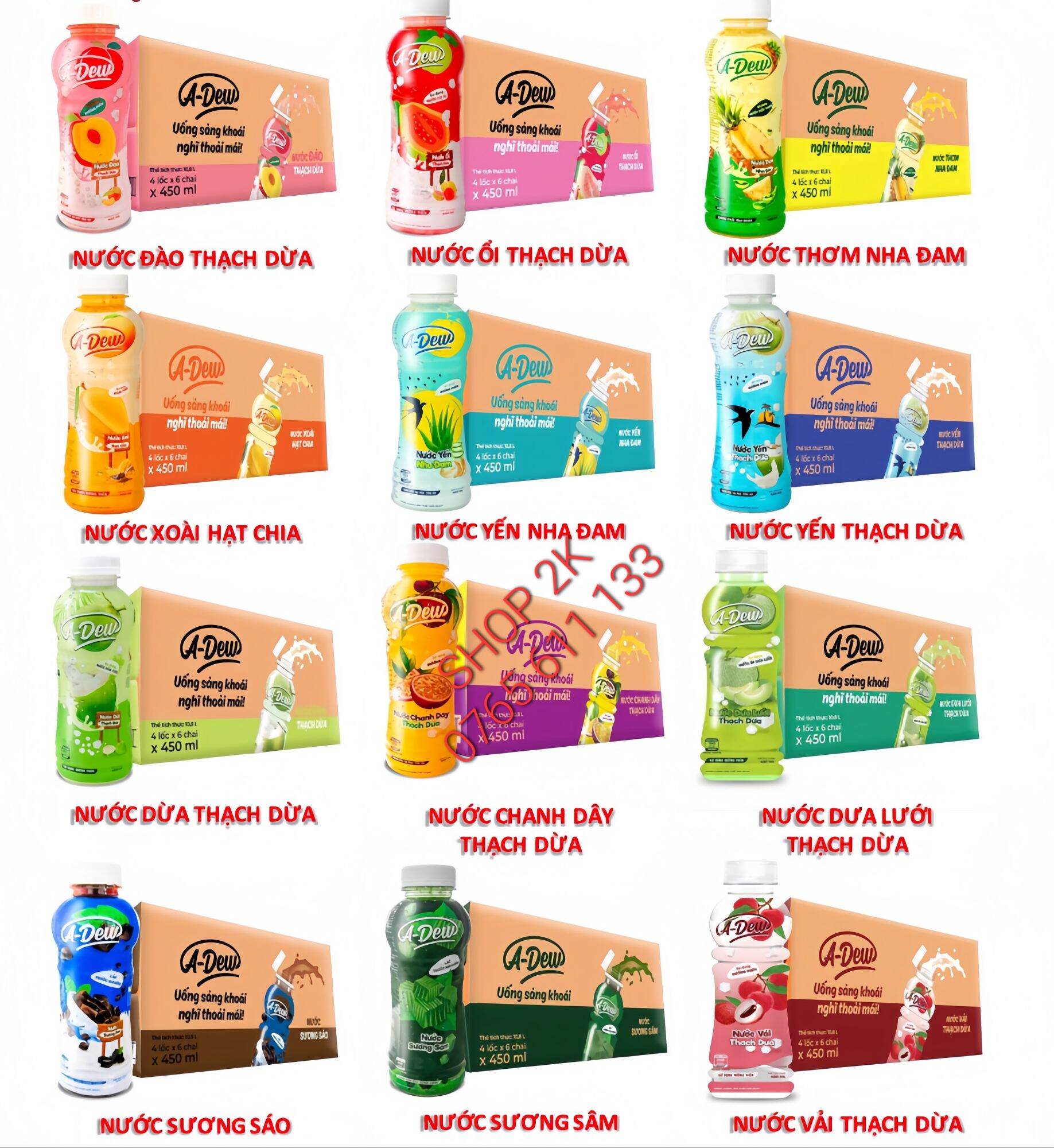Lốc 6 chai nước trái cây thạch dừa adew lai phú 450ml