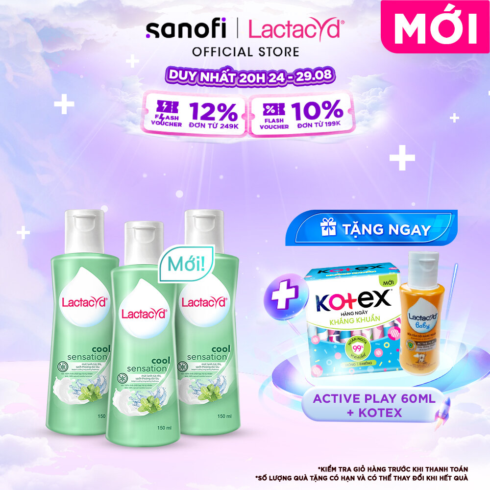 Bộ 3 ddvs phụ nữ lactacyd cool sensation 150ml mát lạnh & sạch thoáng dài lâu
