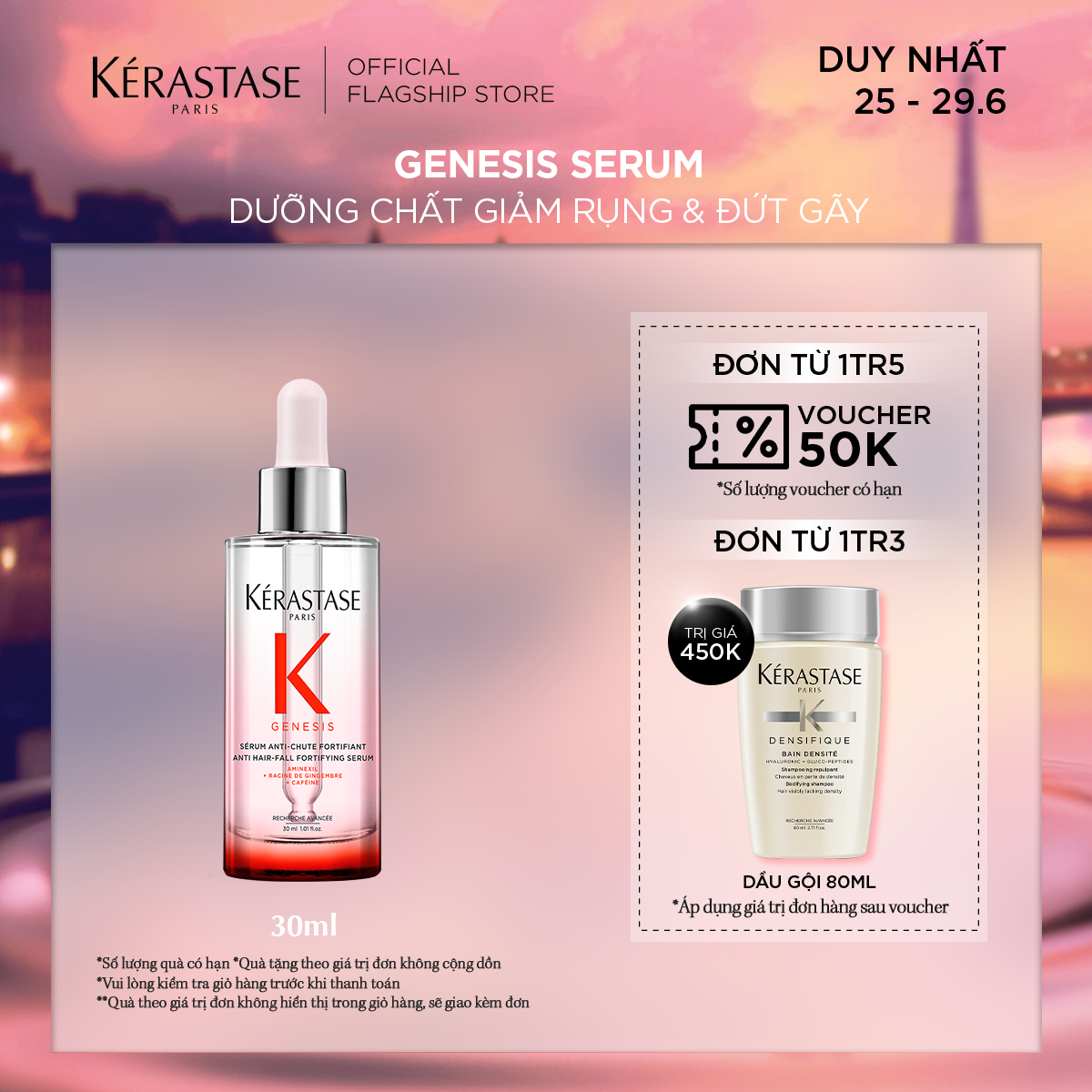 [DUY NHẤT 25.6 | GIÁ CHỈ 634K + VOUCHER 50K] Serum dành cho da đầu giúp giảm gãy rụng Kérastase Genesis Anti-Chute Fortifiant 30ml/90ml