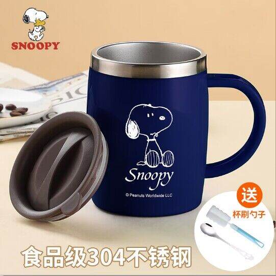 Cốc Nước Văn Phòng Snoopy Cốc Trà Inox Cốc Mug Uống Nước Nam Nữ Cốc Cà Phê Có Muỗng Có Nắp Cốc Gia Dụng