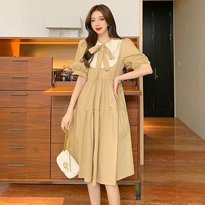 Đầm bầu công sở cổ sơ mi