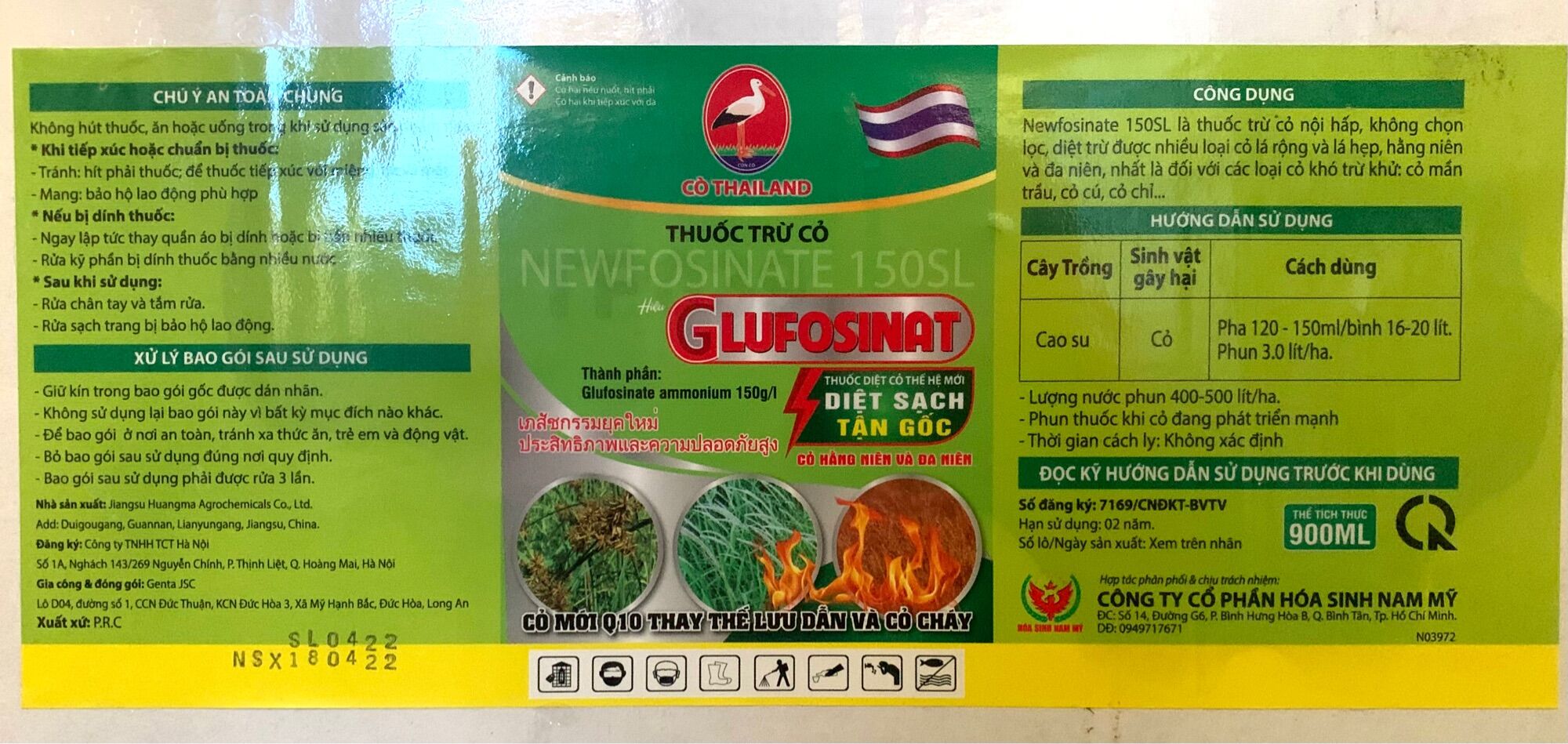 TRỪ CỎ GLUFOSINATE 150SL - 900ml - Con Cò THÁI LAN (Cỏ mới Q10 thay thế lưu dẫn và cỏ cháy)