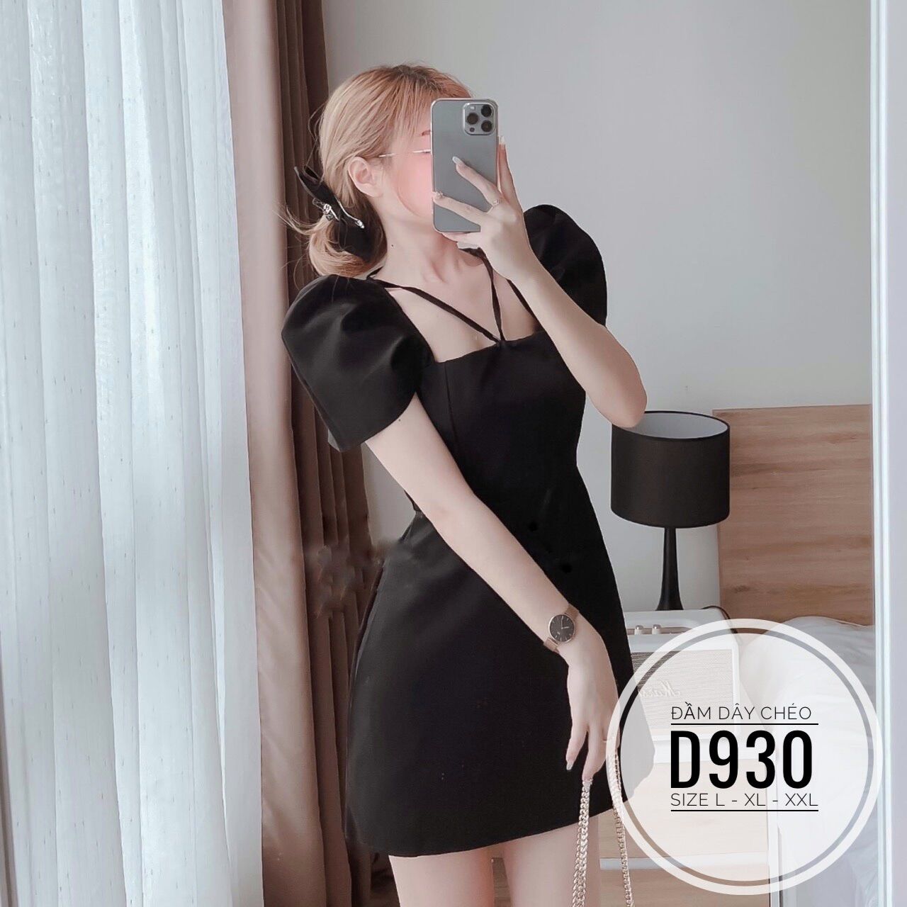 60-90kg Bigsize ĐẦM CỔ VUÔNG DÂY CHÉO D930