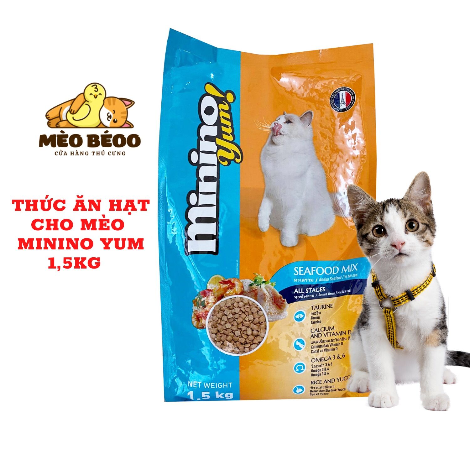 Thức ăn hạt cho mèo Minino (Pháp) loại 1,5kg