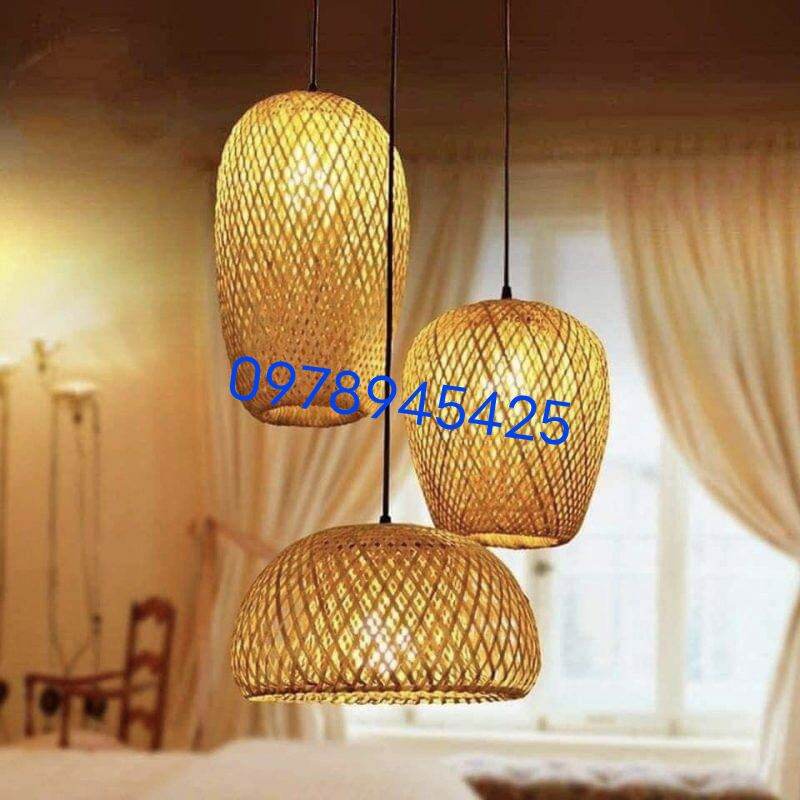 Combo 3 đèn mây tre đèn tre đèn thả mây tre decor đẹp