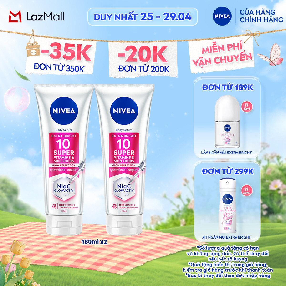 Bộ 2 Tinh Chất Dưỡng Thể NIVEA 10X Super Vitamins  Skin Foods Dưỡng Sáng Da Mờ Thâm (170 ml) - 93830x2