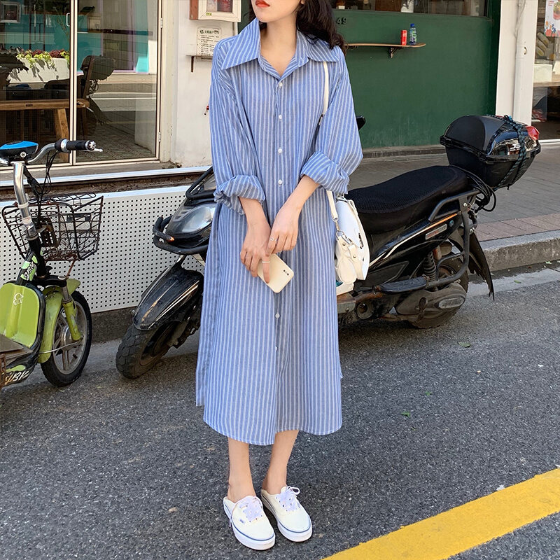 Váy Sơ Mi Bò Cổ Điển Rộng Rãi Tay Ngắn Phong Cách Hàn Quốc Thời Trang Mẫu  Mới Xuân Hè 2021 Váy Liền Tôn Dáng Gầy Mẫu Dài Vừa Cho Nữ 