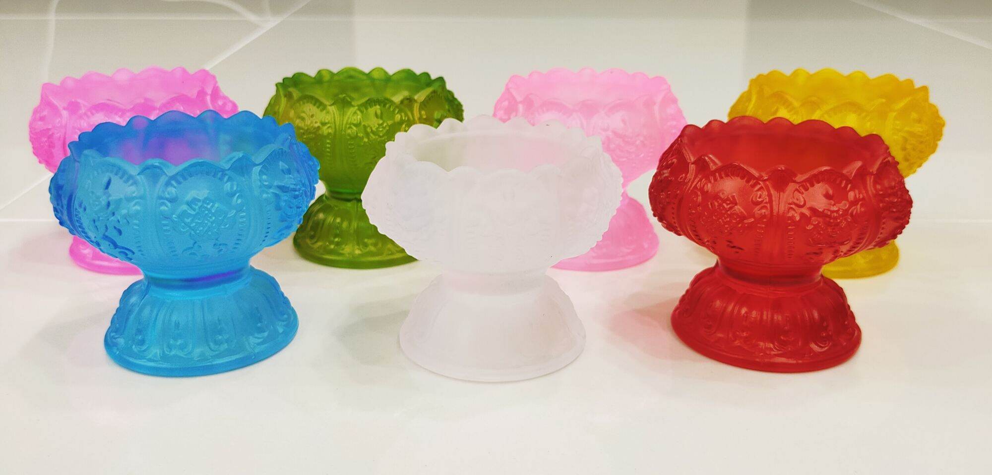Đế nến Cát Tường. Đế nến thuỷ tinh lưu Ly 7 màu. đế nến tealight