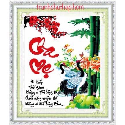 Tranh thêu chữ thập cha mẹ hạc va trúc đào 51406 52x65cm chưa thêu