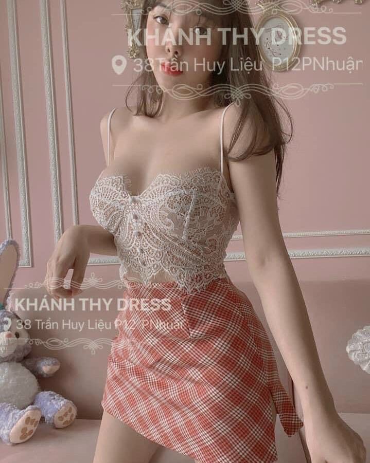 Set áo dây ren nút kèm chân váy siêu hot