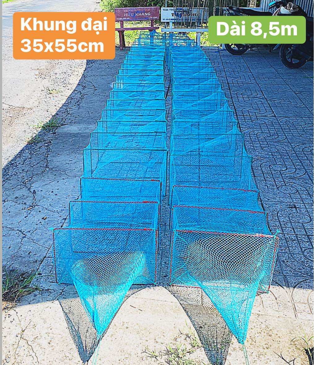 Lú 18 cửa ngục, Lú dây, lú bát quái - dài 8,5m - 22 khung kẻm 35x 55cm - mắt lưới 1,5p (0,7cm vuông)