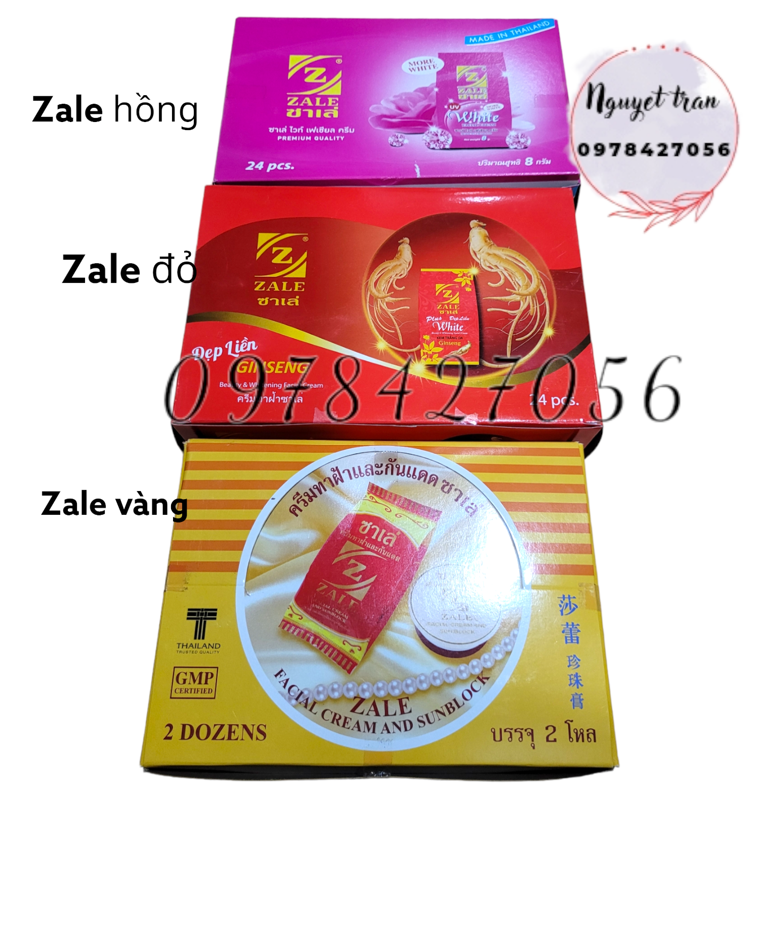 Sỉ 24h kem zale đỏ nhân sâm,zale vàng ,zale hồng thái lan chính hãng