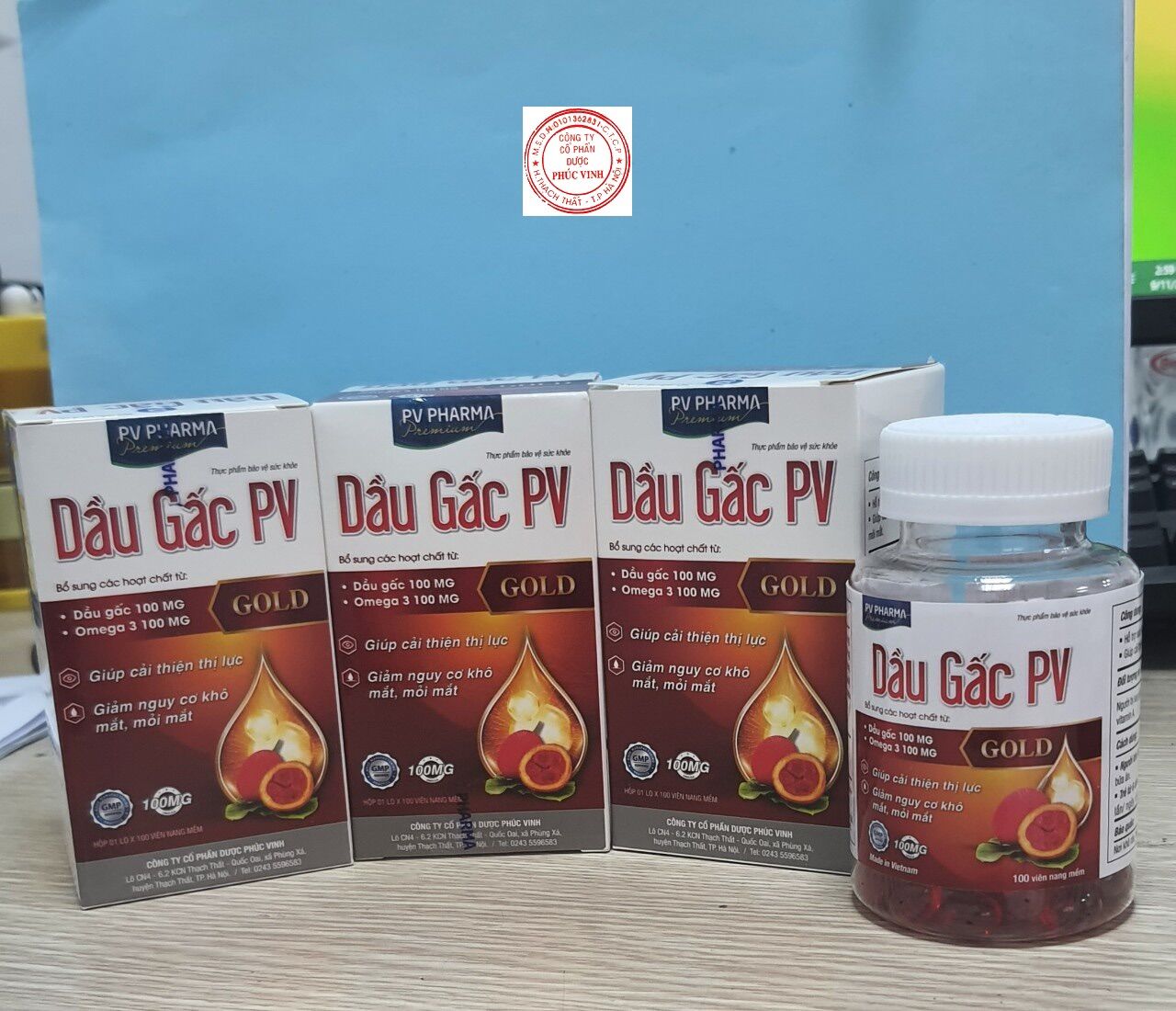 Viên Dầu Gấc PV Giúp sáng mắt, giúp làm giảm các triệu chứng khô mắt , mờ mắt, quáng gà Lọ 100 viên