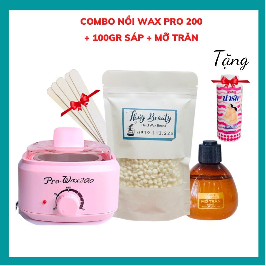 Combo Waxing nồi pro wax 200 ⚡FREESHIP + 🎁 + QUE⚡ triệt lông body an toàn, siêu bám lông, không đau, dễ thực hiện tại nhà
