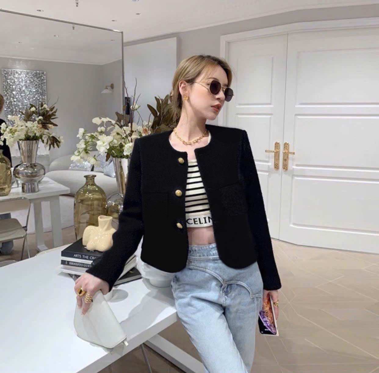 Stylish Long-Sleeve Round-Necklace Blazer Jacket