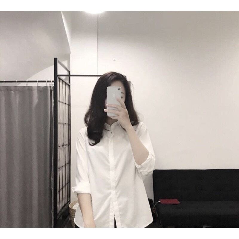 Áo sơ mi nữ Uniqlo trắng basic hàng đẹp cộc, dài tay