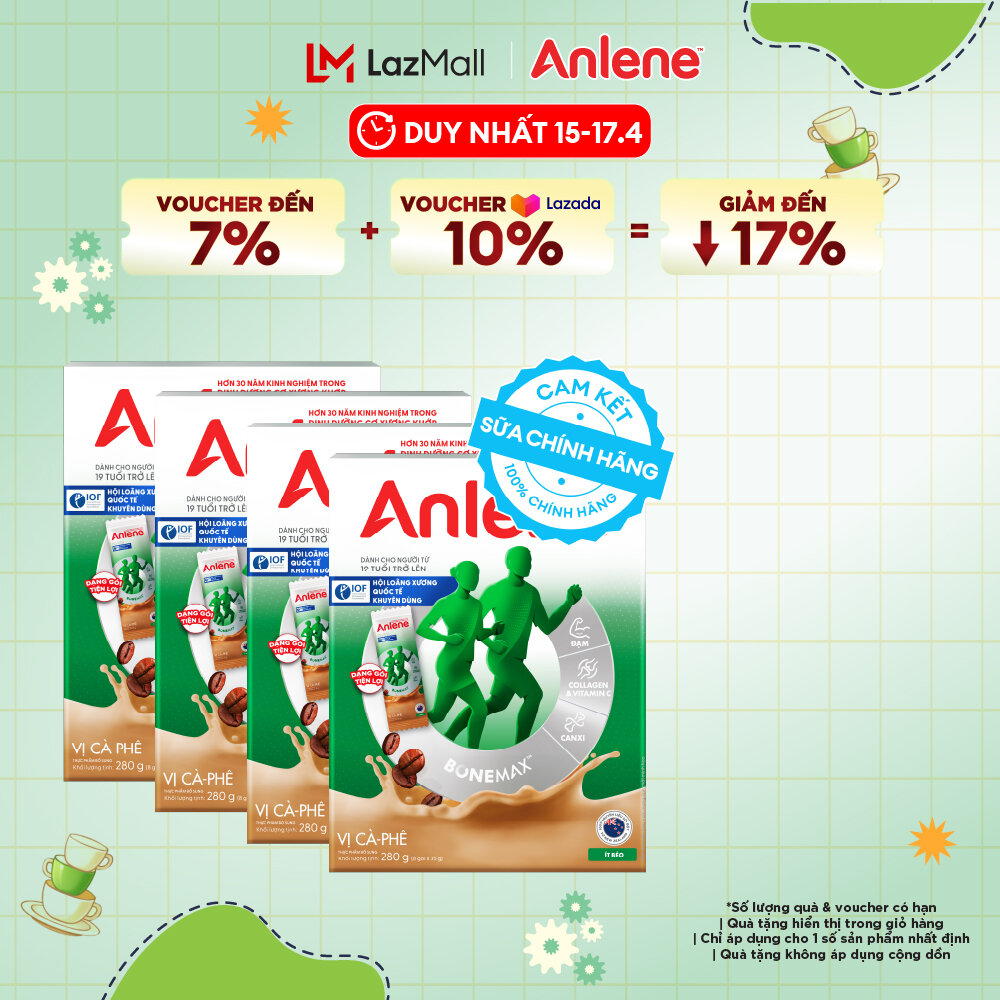 [Voucher giảm đến 26%]Combo 4 Sữa Bột Anlene Hương Cà Phê Dạng Gói Tiện Lợi (8 Gói x 35G)