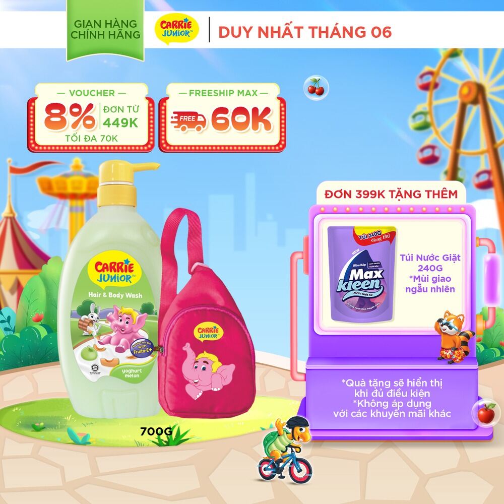 [Tặng Kèm Túi Đeo Chéo] Sữa Tắm Gội cho bé Carrie Junior Hương Melon 700g