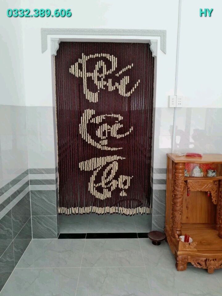 Rèm hạt gỗ bồ đề, rèm treo phòng thờ: mẫu Phúc + Sen