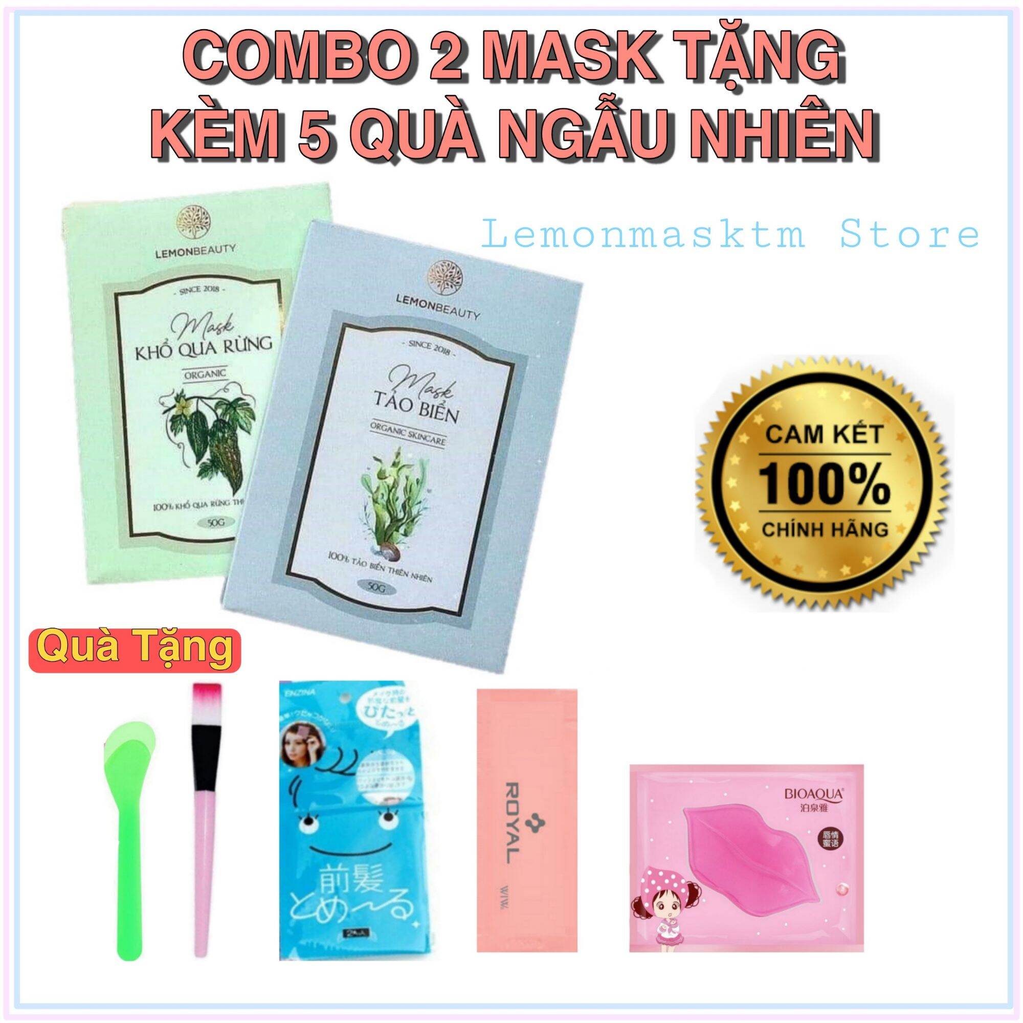 Combo 2 Mask Khổ Qua Rừng Tảo Biển Lemonmask Tặng Kèm Cọ+Que+Dán Tóc