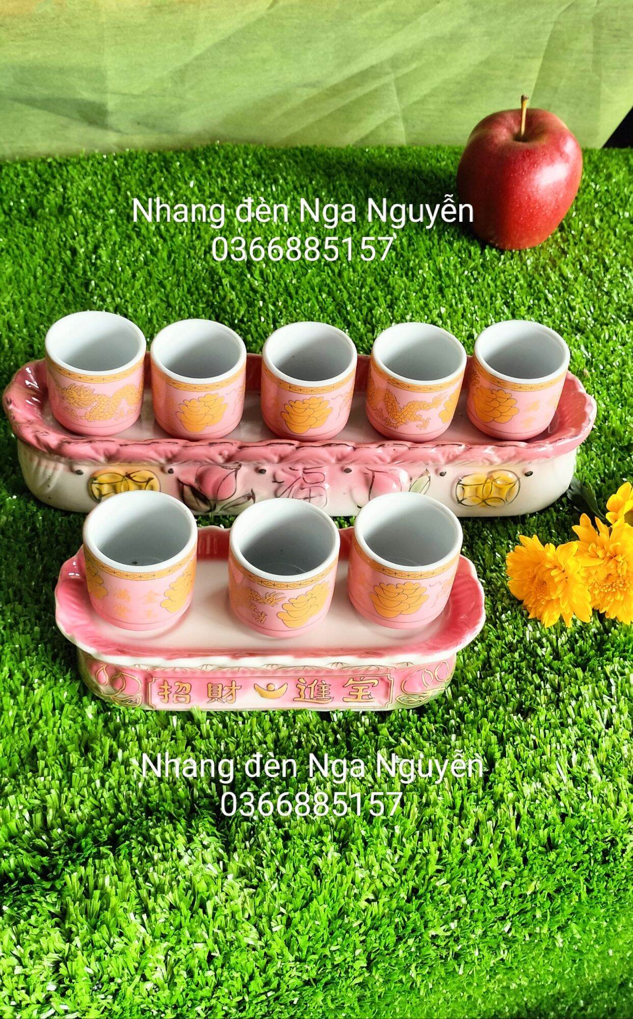 Bộ 3 ly,5 ly sứ màu hồng