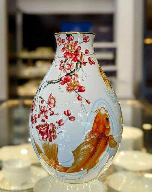 Bình hoa cá chép - gốm sứ Minh Long