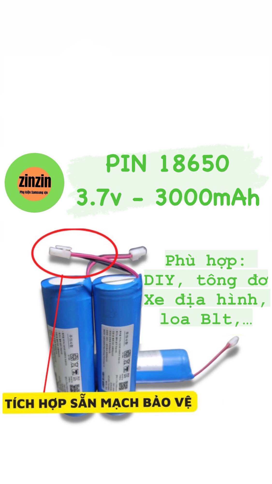 Pin Sạc 18650 3,7V - 3000mAh Có Mạch Bảo Vệ - Chính Hãng Xuất Hàn Quốc (Phù Hợp Tông Đơ, Đồ Chơi, Loa Bluetooth, DIY,..)